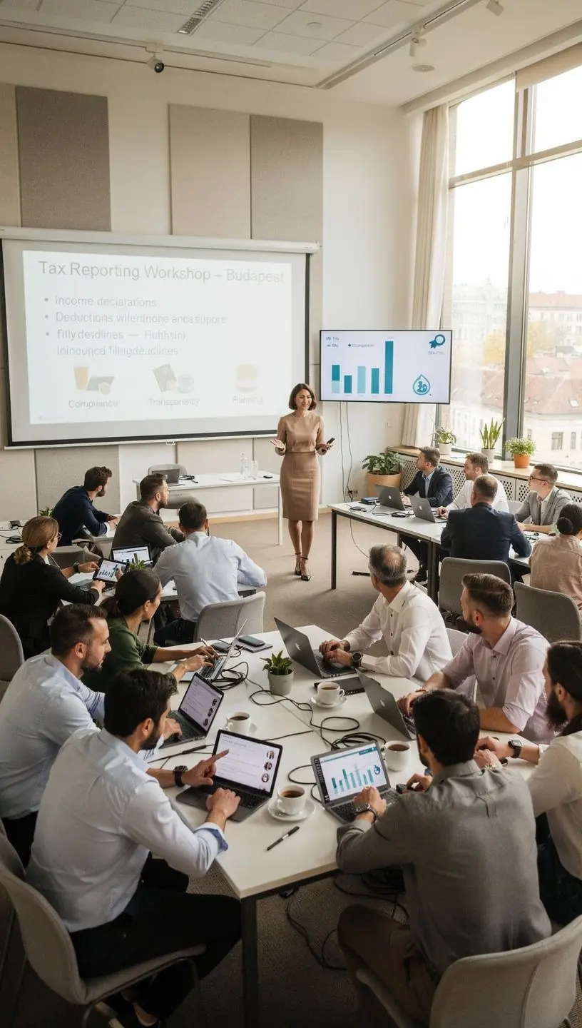 Könyvelési tréninghez készített jegyzetek és tananyagok egy asztalon.