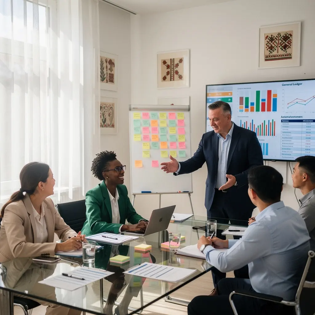 Könyvelési dokumentumok és jelentések rendezett mappa rendszerben.