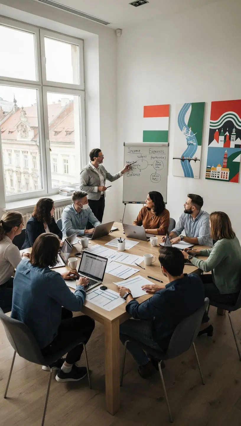 Pénzügyi könyvelési oktatás során használt számítógép és könyvelési szoftver képernyője.